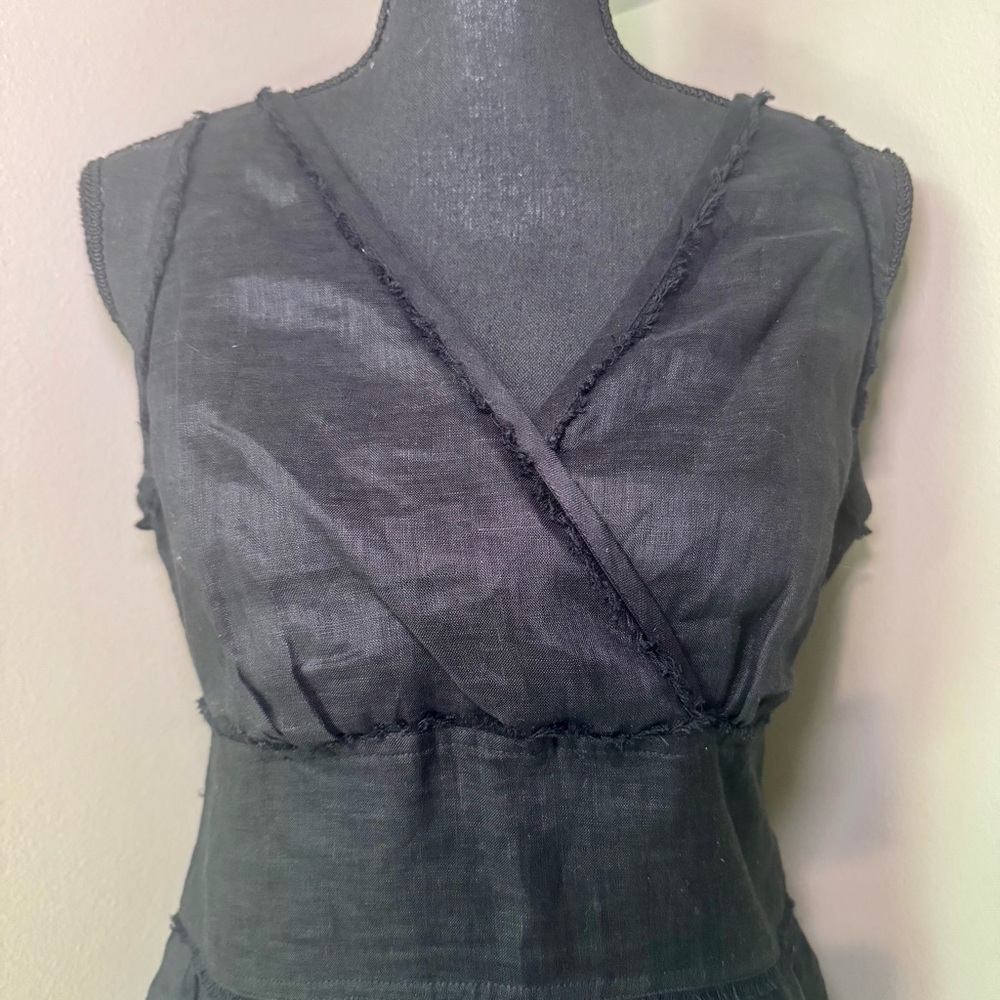 Women's Talbots Black Linen Dress Tiered Raw Edge Size 8